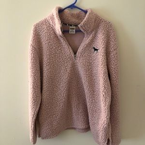 PINK Sherpa pull over with quarter zip
